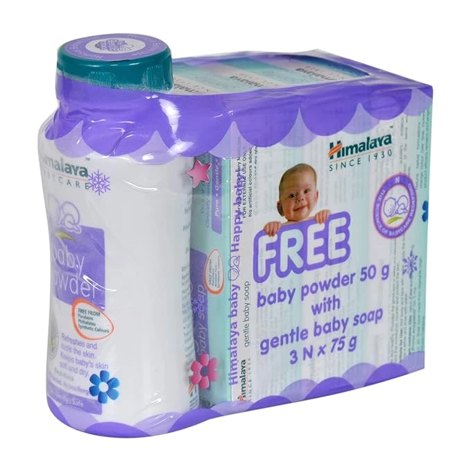 Himalaya Free Baby Powder 30g with Gentle Baby Soap 3N X 75g