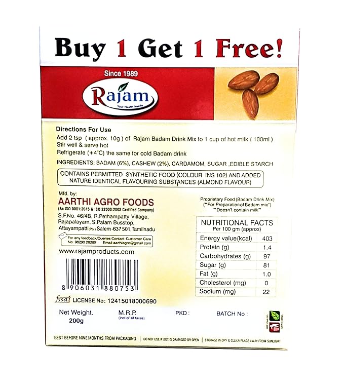 Rajam Badam Drink Mix - 200g Buy 1 Get 1 Free - extra image