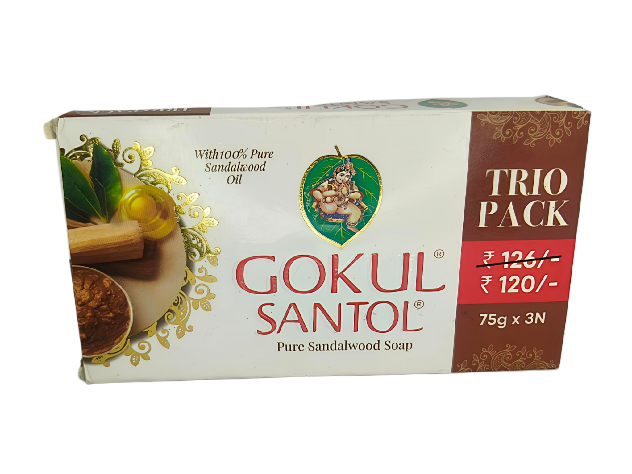 Gokul Santol Pure Sandalwood Soap Trio Pack  75g X 3N