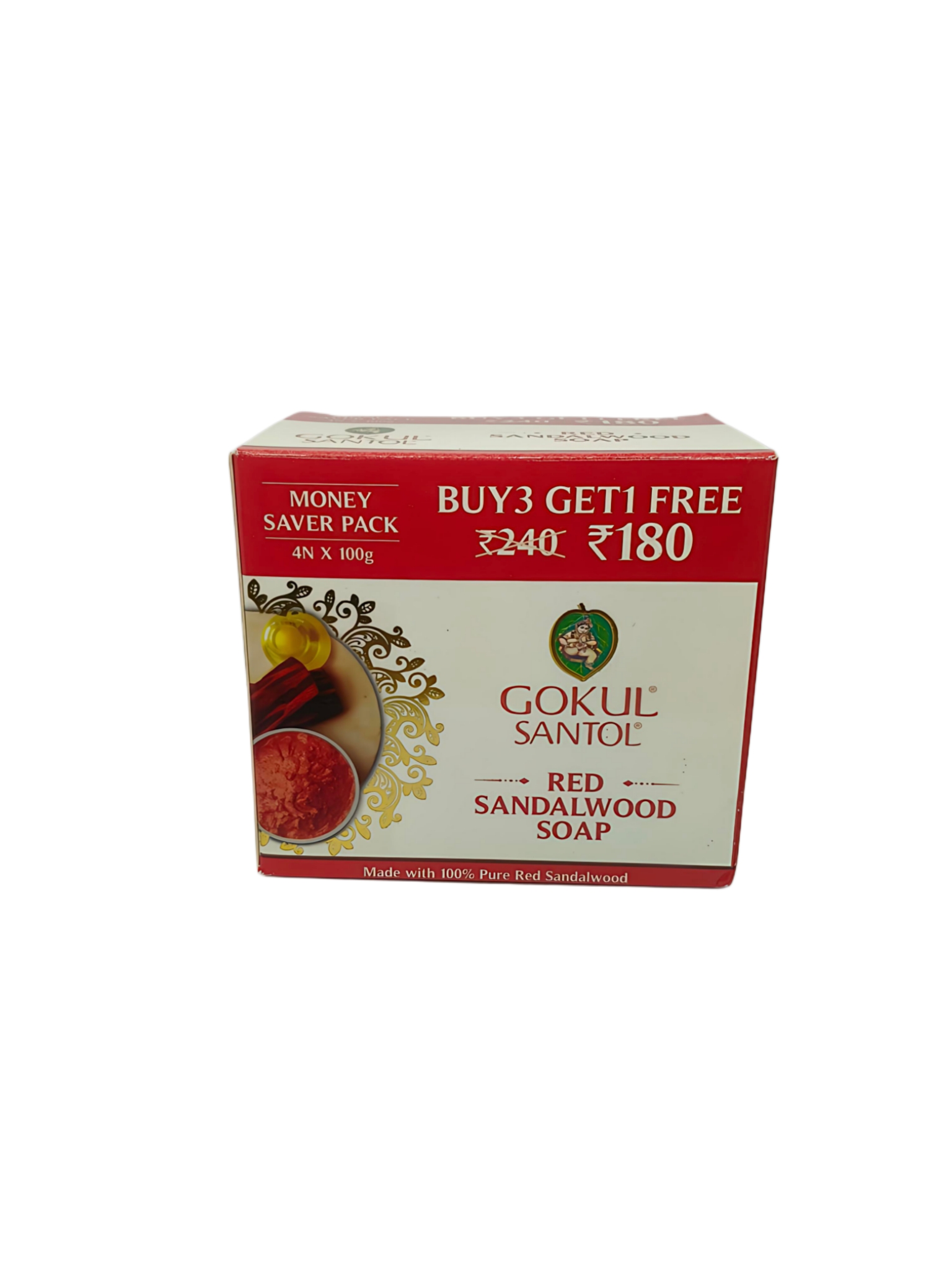 Gokul Santol Red Sandalwood Soap Buy 3 Get 1 Free 100g