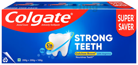 Colgate Strong Teeth Toothpaste with Amino Shakti - India's No.1 Toothpaste for Cavity Protection (200g+100+Toothbrush)
