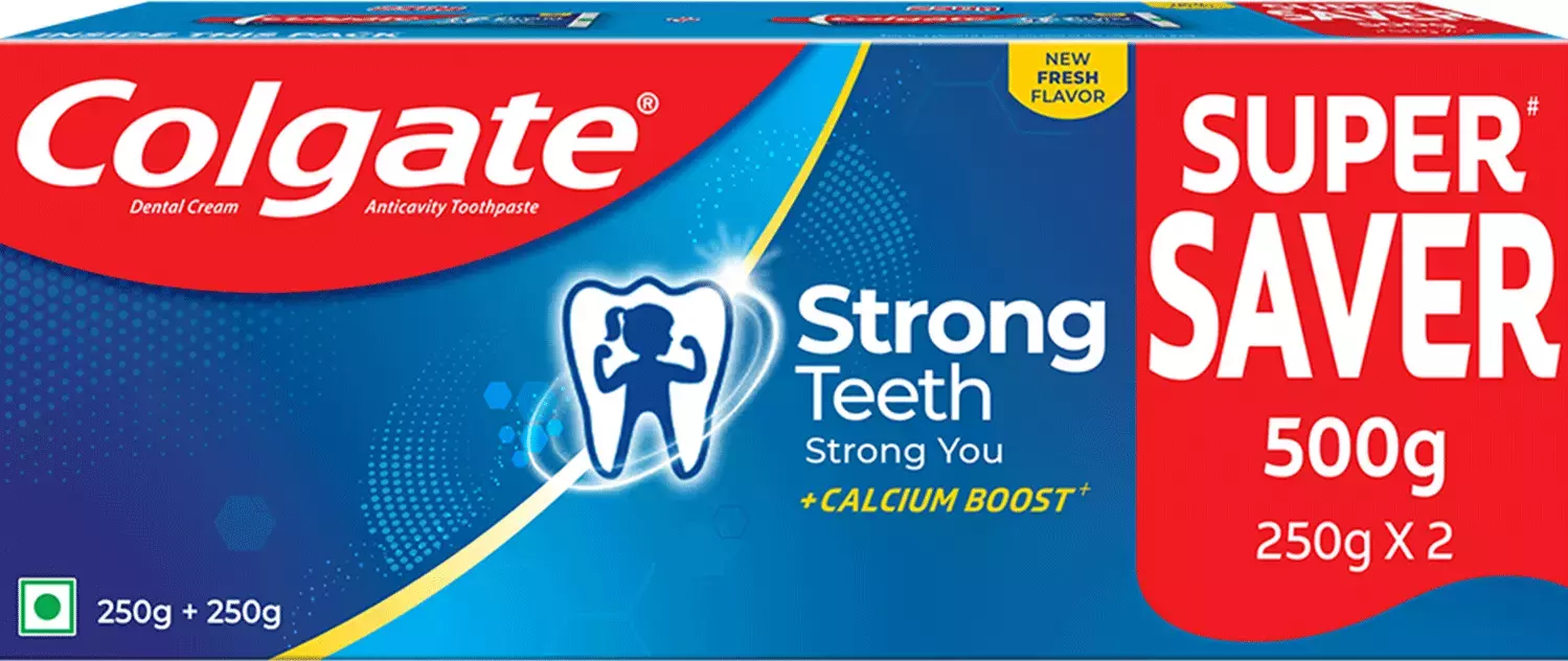 Colgate Strong Teeth Toothpaste with Amino Shakti - India's No.1 Toothpaste for Cavity Protection (250g+250g)
