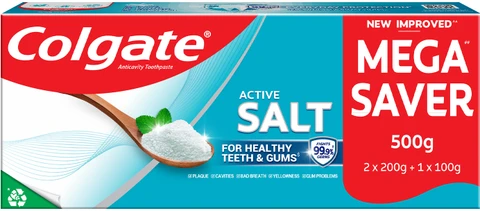 Colgate Active Salt Toothpaste, Daily Germ Protection, Pack Of 200 X2 + 100 =500gm, Oral Care, Colgate Toothpaste With Salt And Mint, Healthy Gums & Teeth, Toothpaste That Fights Germs & Eliminates Bad Breath