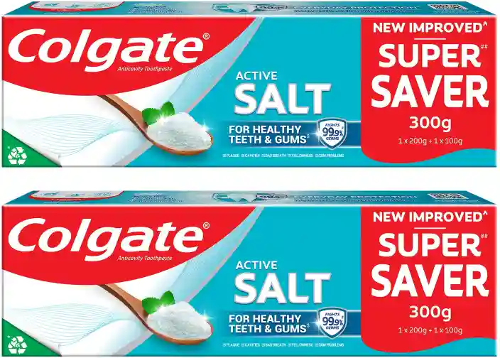 Colgate Active Salt Toothpaste, Daily Germ Protection, Pack Of 200gm+100gm = 300gm, Oral Care, Colgate Toothpaste With Salt And Mint, Healthy Gums & Teeth, Toothpaste That Fights Germs & Eliminates Bad Breath