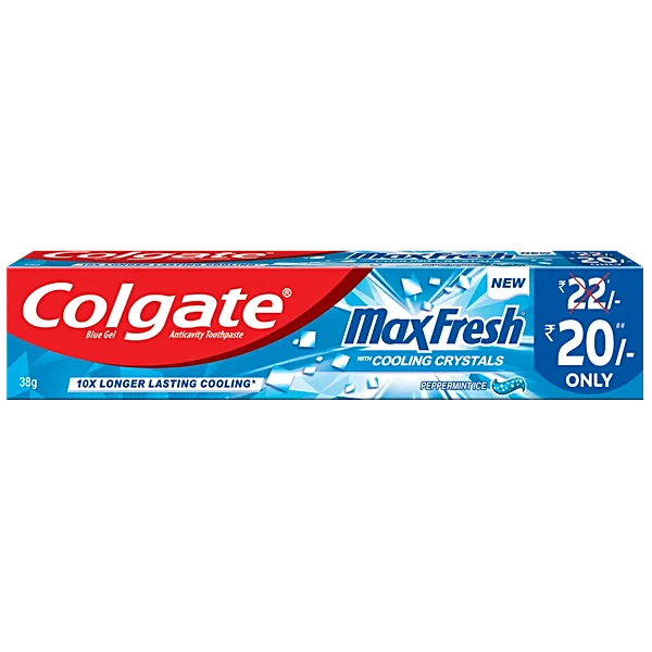 Colgate MaxFresh Breath Freshner Cavity Protection Toothpaste, 38g, Peppermint Ice, Blue Gel Paste with Menthol, Cooling crystals for fresh breath