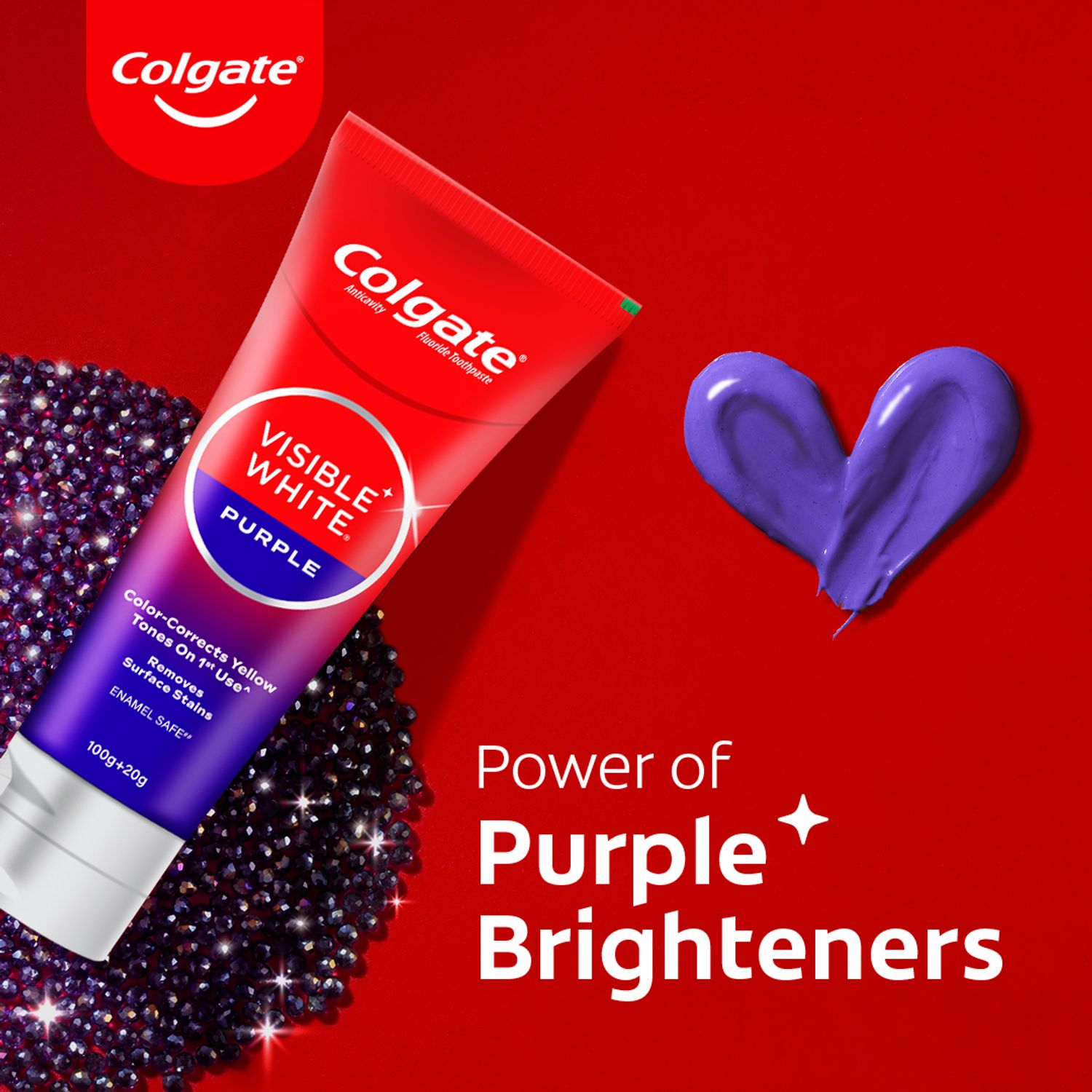 Colgate Visible White Purple Toothpaste for Teeth Whitening, Helps Remove Surface Stains, Whitens Yellow Teeth, Enamel-Safe for Daily Use, 120g - extra image