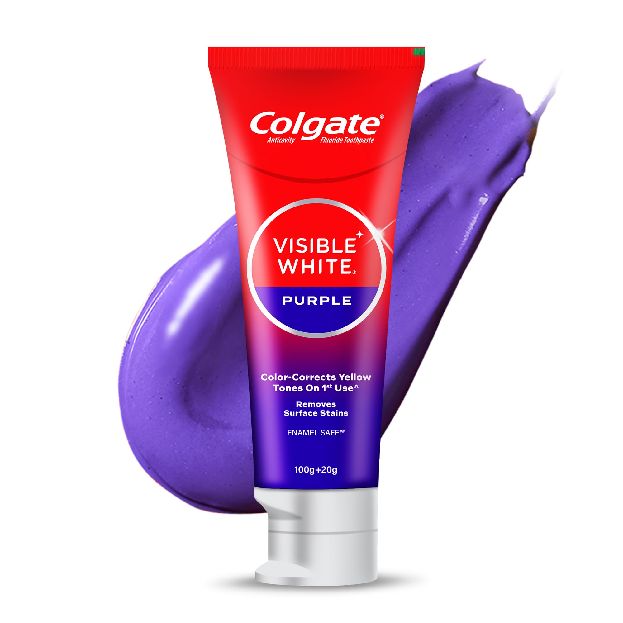 Colgate Visible White Purple Toothpaste for Teeth Whitening, Helps Remove Surface Stains, Whitens Yellow Teeth, Enamel-Safe for Daily Use, 120g
