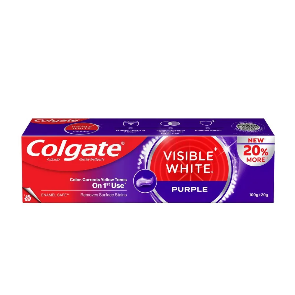 Colgate Visible White Purple Toothpaste for Teeth Whitening, Helps Remove Surface Stains, Whitens Yellow Teeth, Enamel-Safe for Daily Use, 120g - extra image