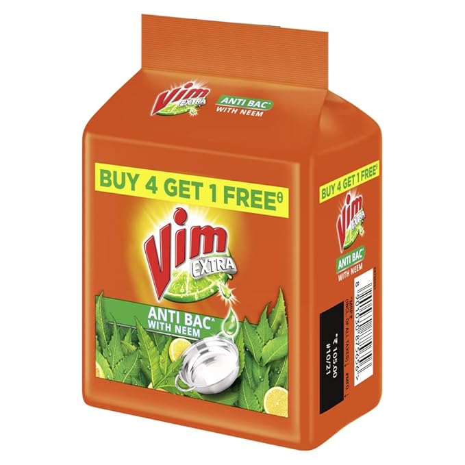 Vim Extra Anti Bac With Neem Soap - 4*190g + 190g (Buy 4 Get 1 Free)