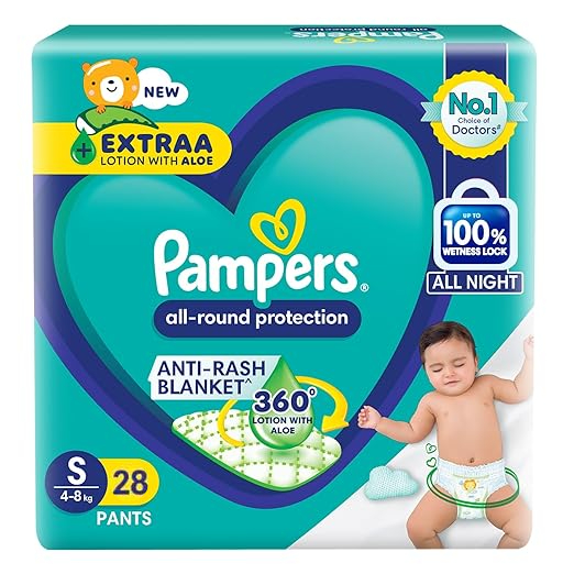 Pampers Lotion With Aloe & Vit.E 28 Pants + 3 Free Pants (S 4-8 kg)