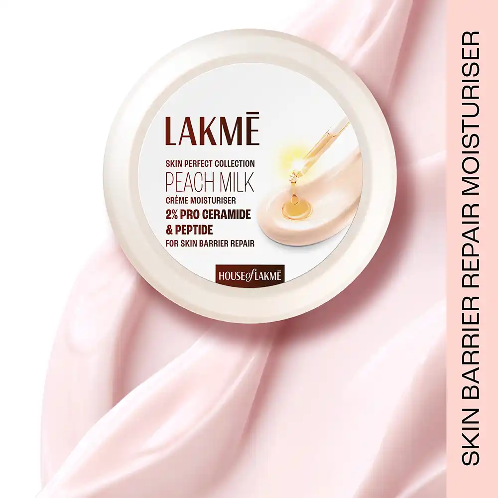 Lakme Peach Creme Moisturiser, Ceramide & Peptide, Skin Barrier Repair & Hydrated Glow 50 gm