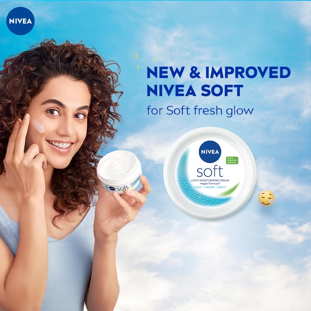 NIVEA Soft Light Moisturizer For Face, Hand & Body, Instant Hydration, Non-Greasy Cream With Vitamin E & Jojoba Oil, 25ml