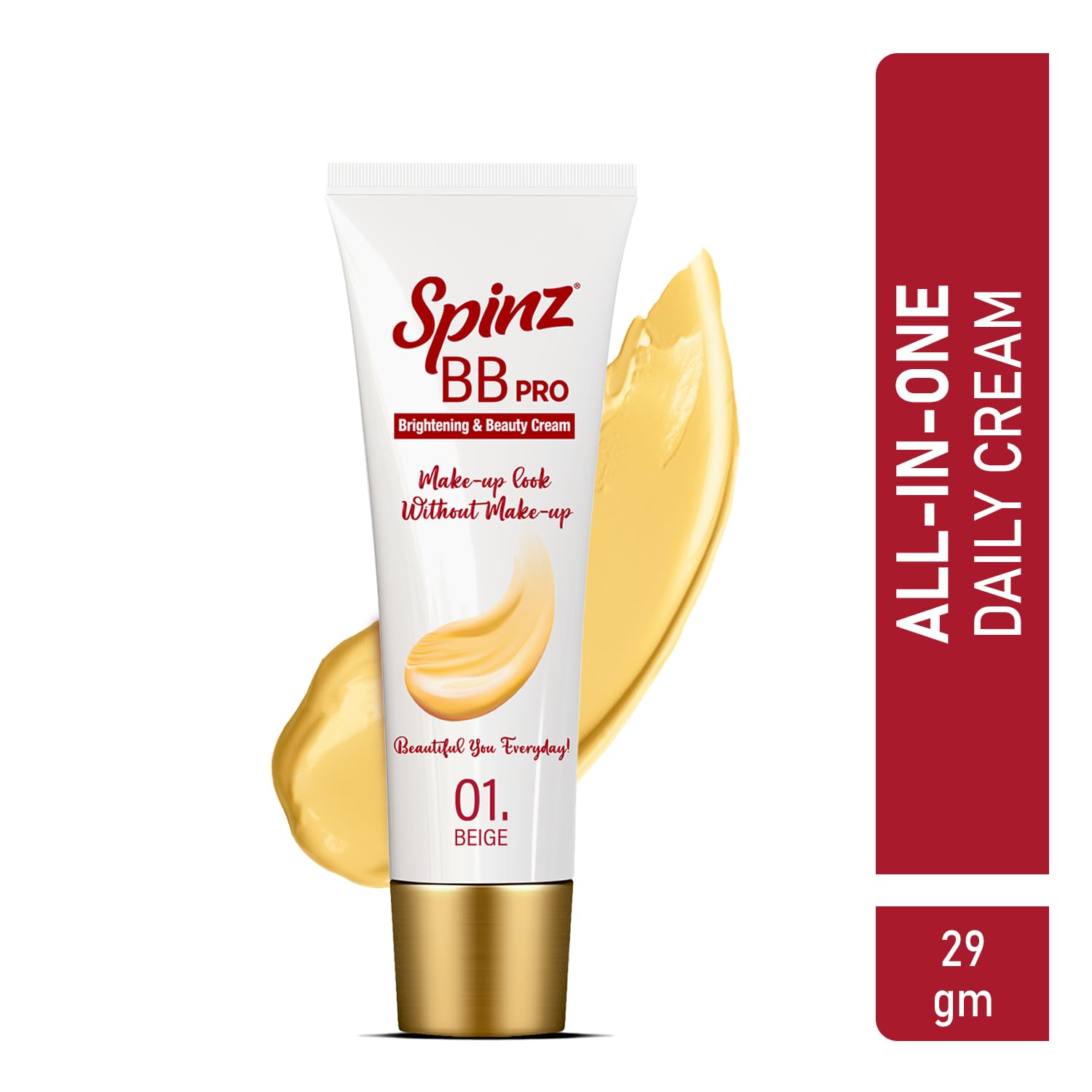 SpinZ Bb Pro Brightening & Beauty Full Coverage Radiant Face Cream With Spf 20 Pa++ (Beige 01) All-In-One Daily Cream With Silky Smooth Formula Instant Brightness, Covers Dark Spots (29G)