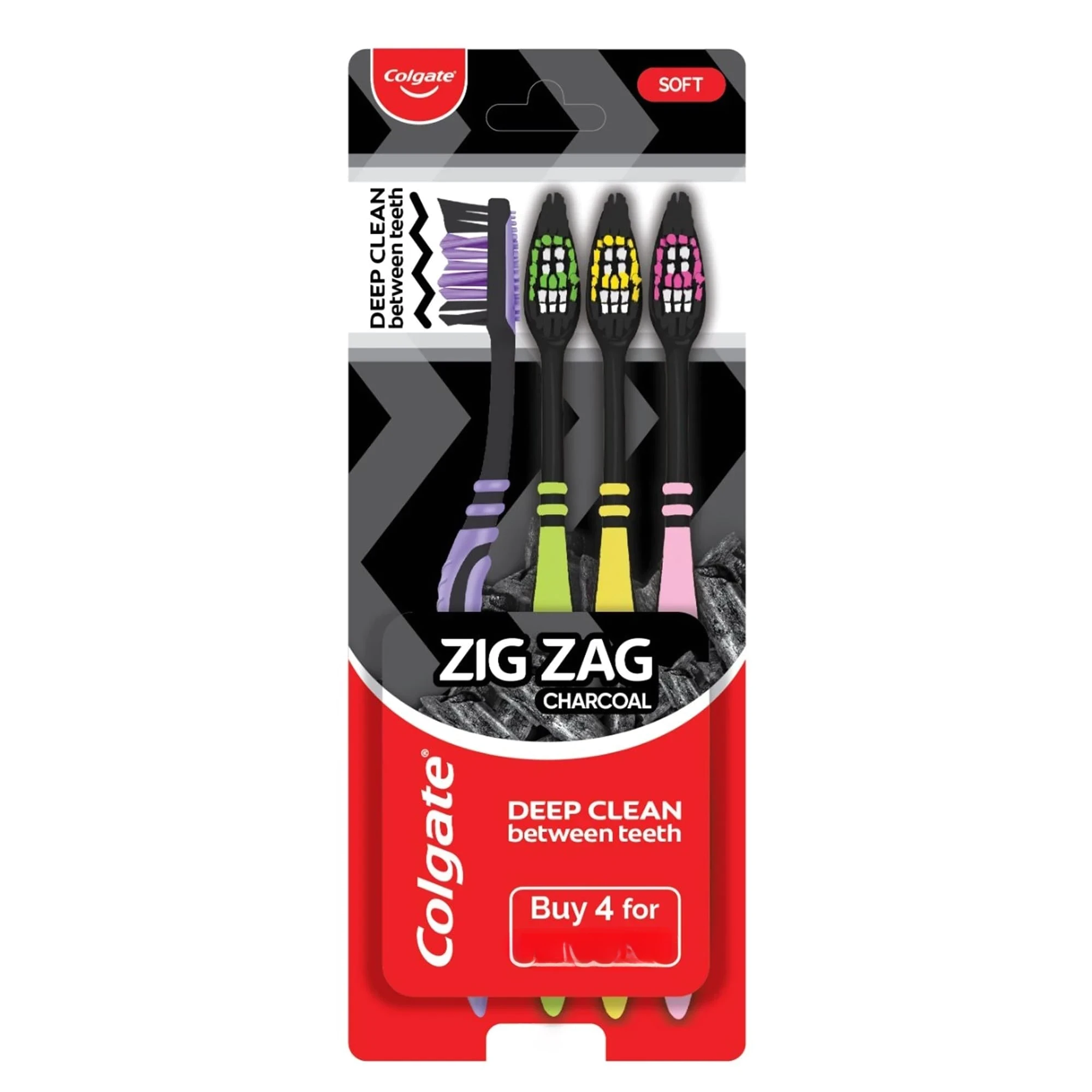 Colgate Zig-Zag  Charcoal Tooth Brush Buy 4 in 1 Pack