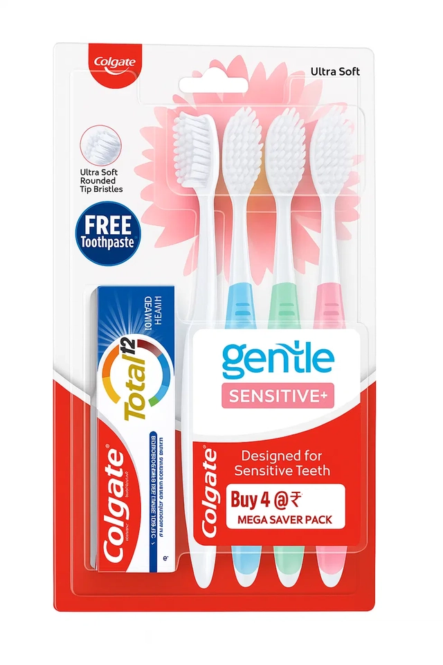 Colgate Sensitive Ultra Soft Tooth Brush Buy 4 in 1 Pack with Colgate Sensitive Paste Free