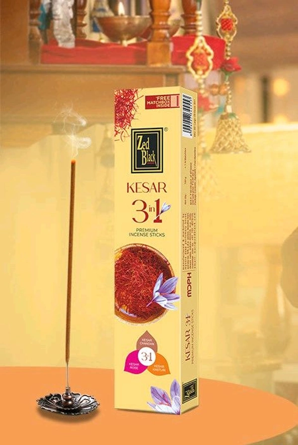 Zed Black Kesar 3 in 1 Permium Agarbatti 100g + 1N MatchBox