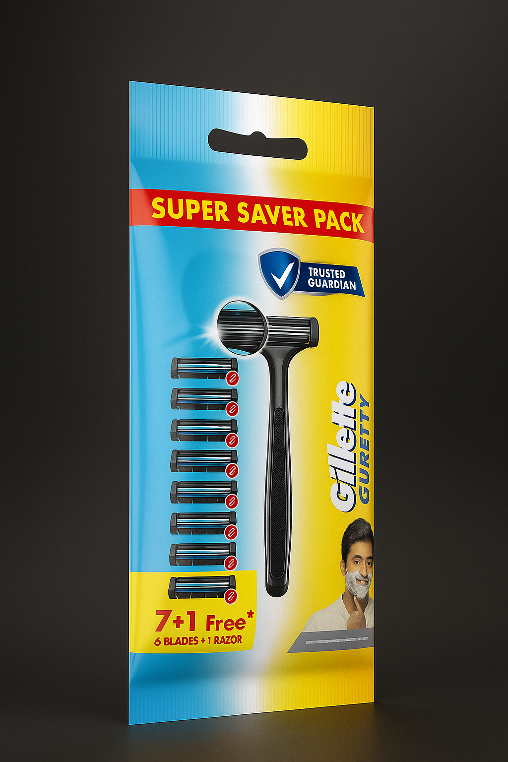 Gillette Guard Shaving Razor 7 + 1 Free Cartridge Inside