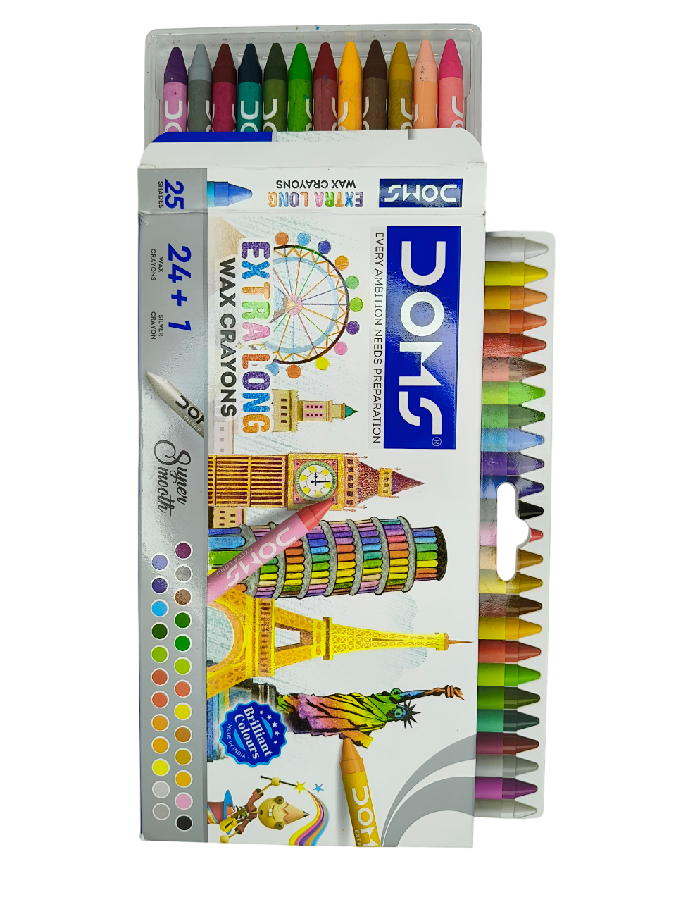 Doms Extra Long Wax Crayons 24 Wax Crayons + 1 Silver Crayon