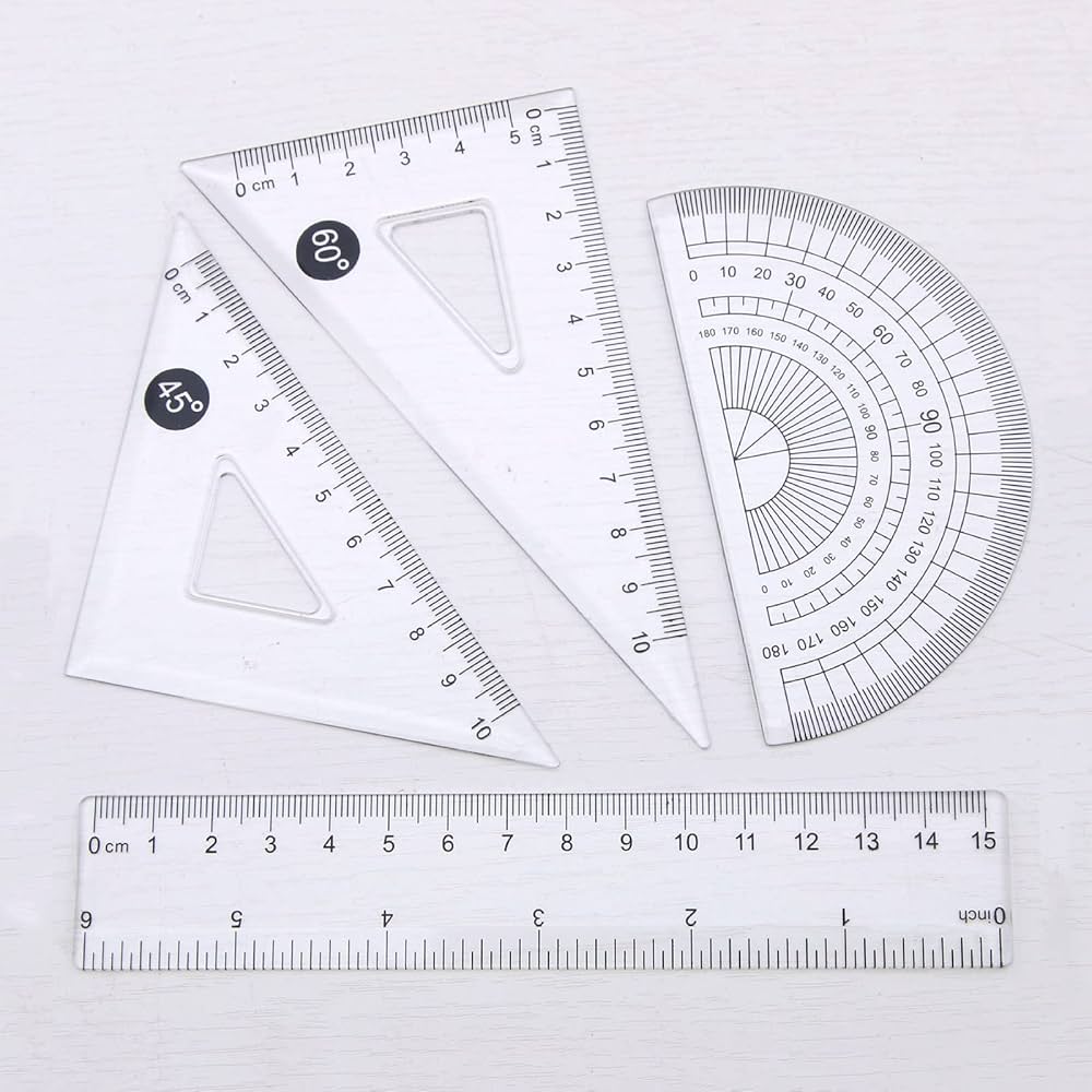 Polo Triangle Ruler Set - 2pc ,Protractor, Scale for School Maths (Transparent) (1-set)