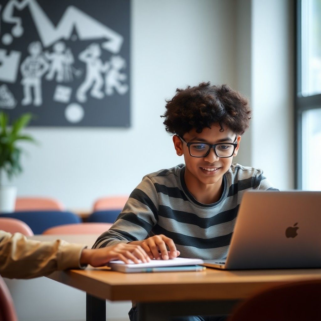 Student using laptop