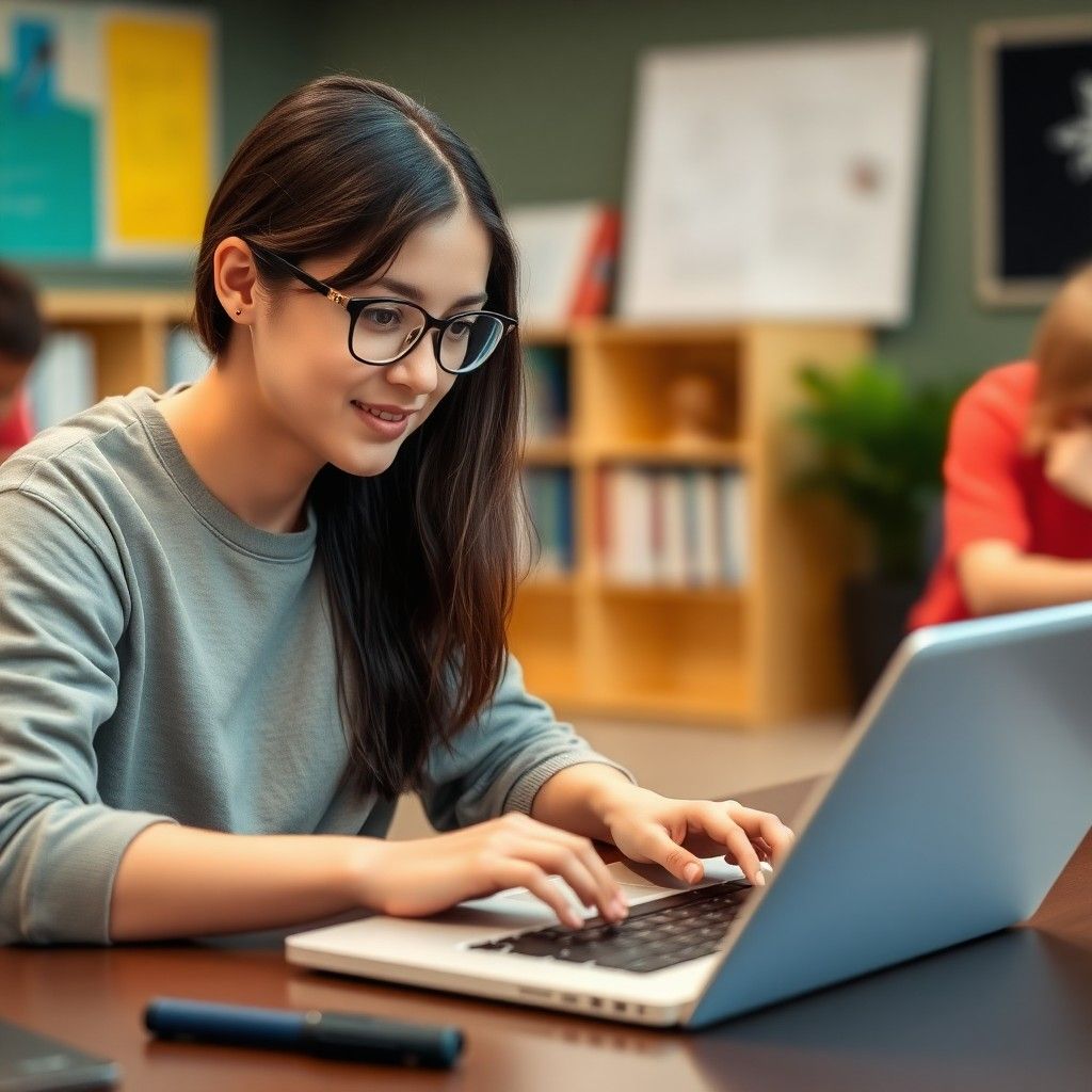 Student using laptop