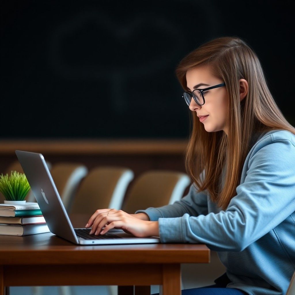 Student using laptop