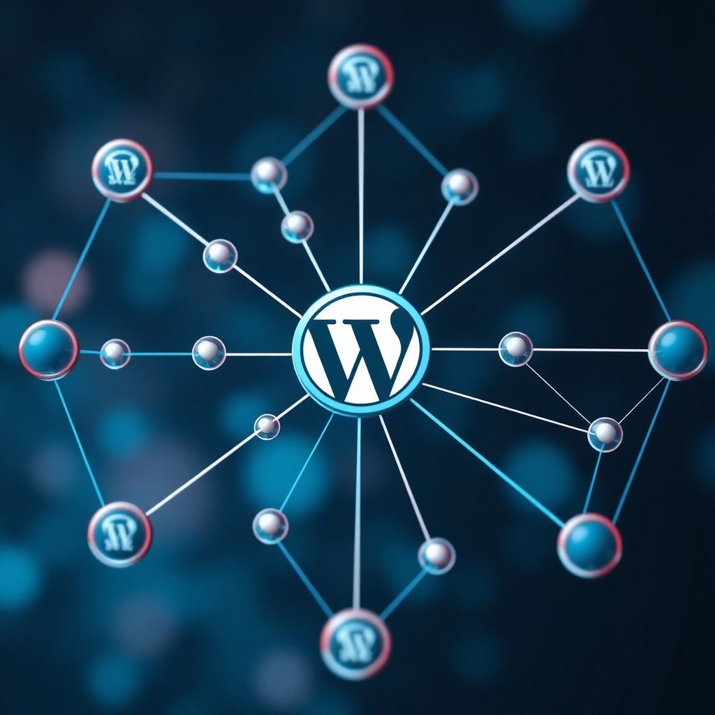 A graphic illustrating a network of interconnected nodes representing the WordPress community