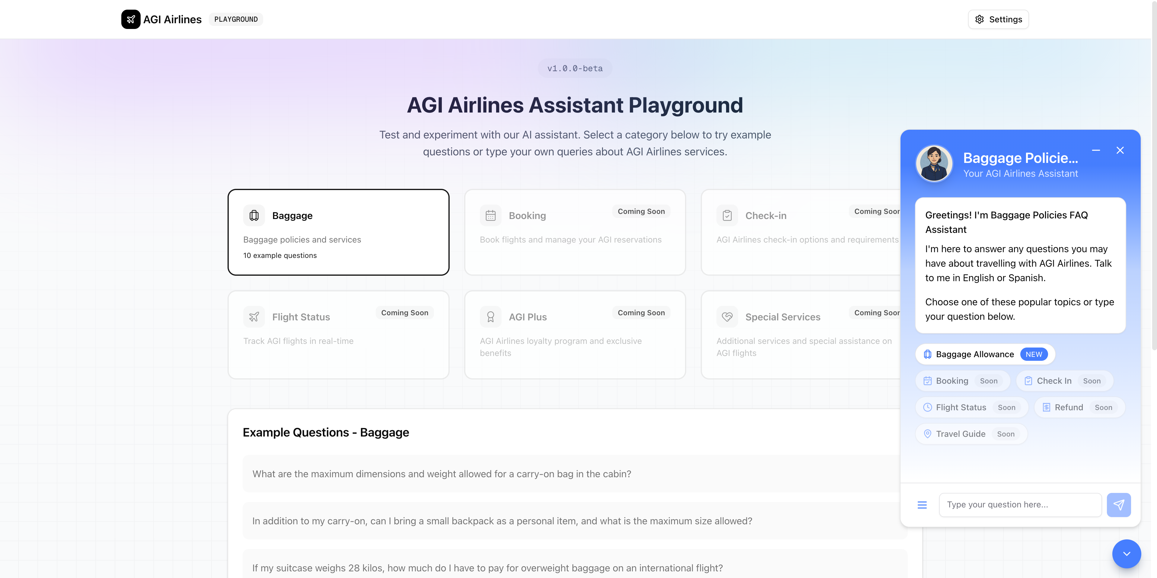 Portal interface showing chatbot deployment with Copa Airlines branding