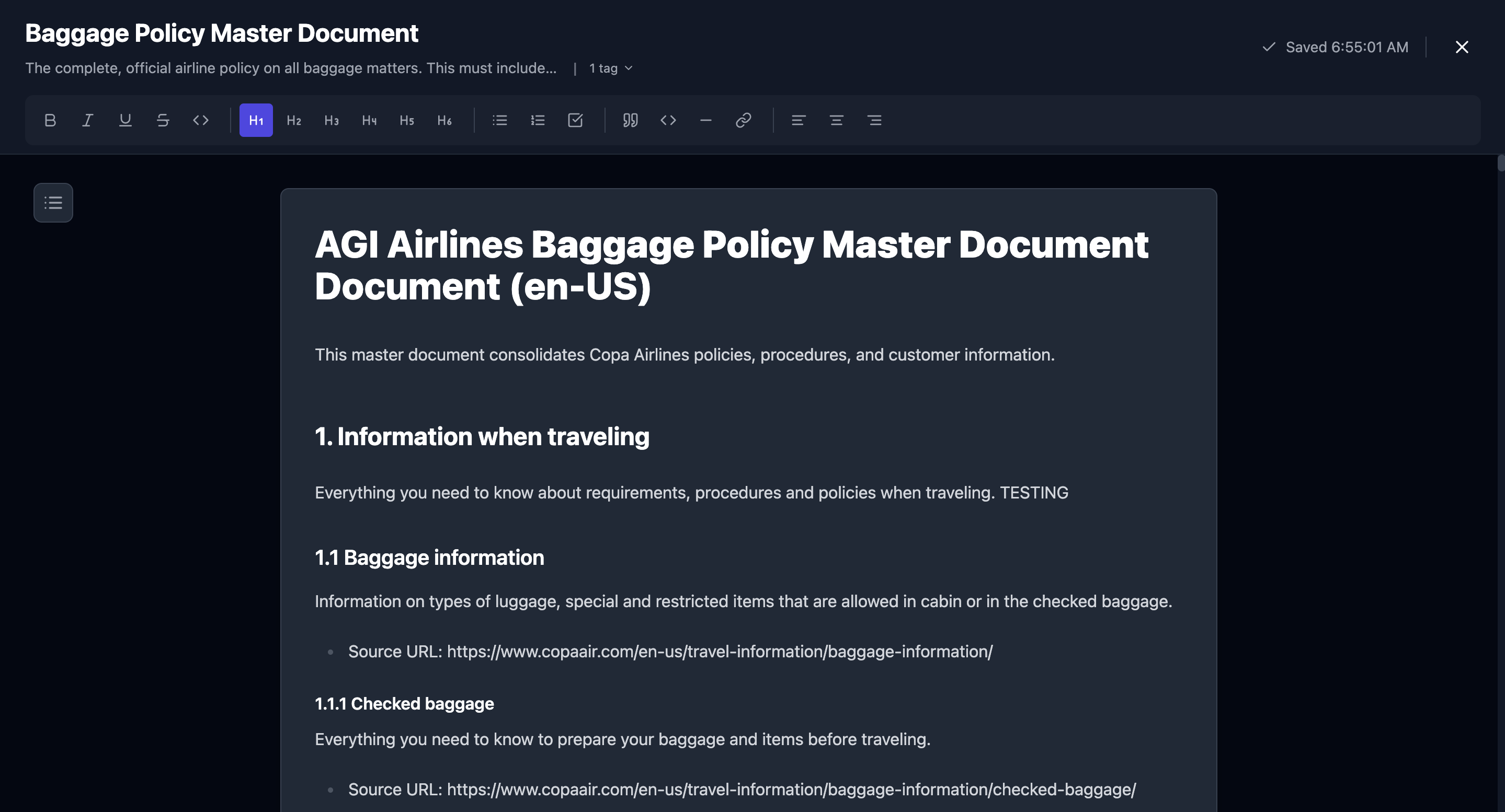 Resources interface showing document editor and management capabilities