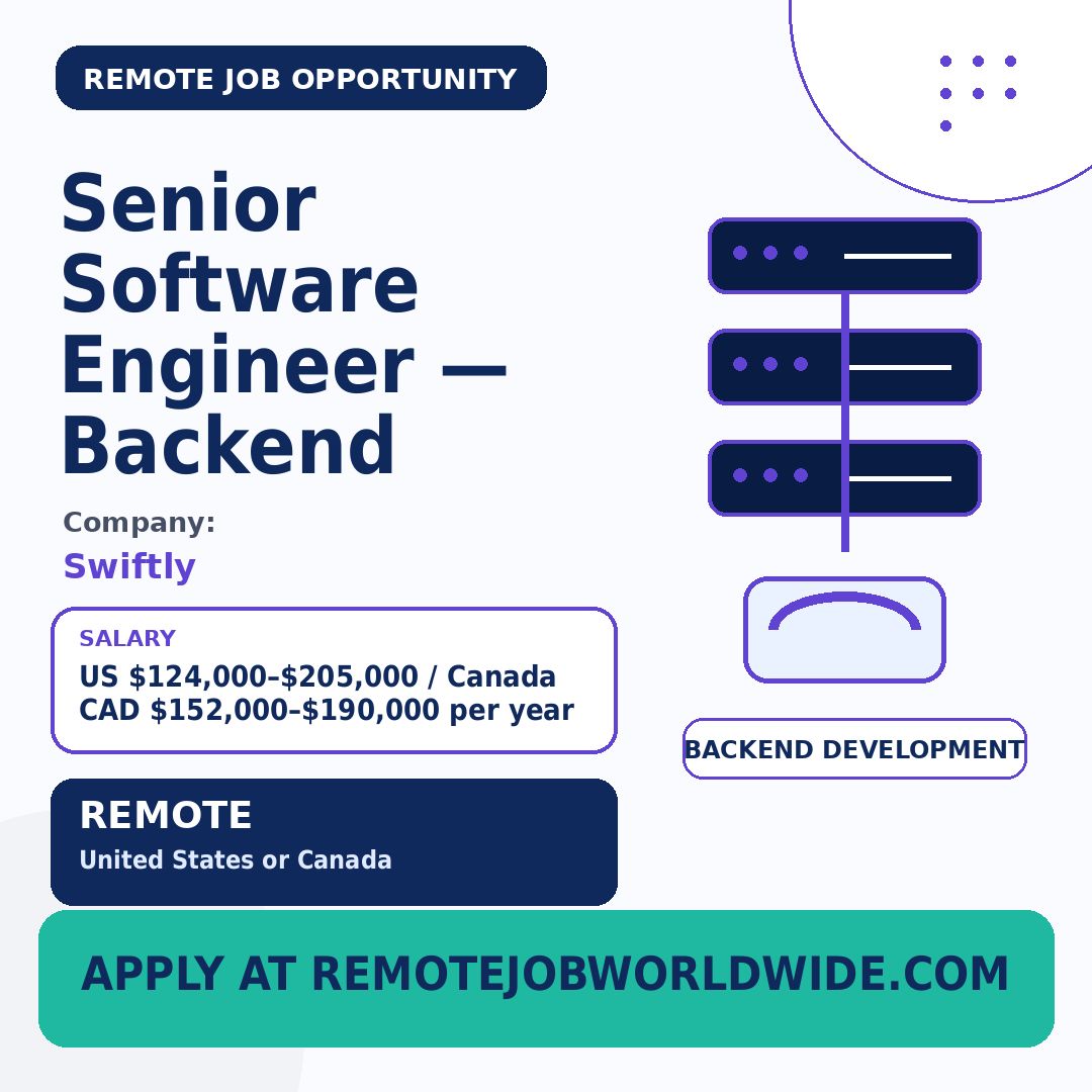 Swiftly is Hiring a Remote Senior Software Engineer — Backend — US $124000–$205000 / Canada CAD $152000–$190000 per year