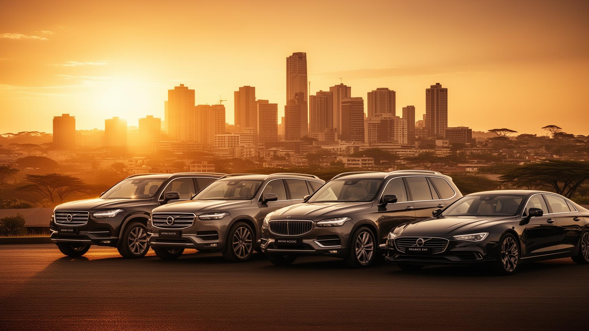 Luxury fleet of cars in Nairobi at sunset