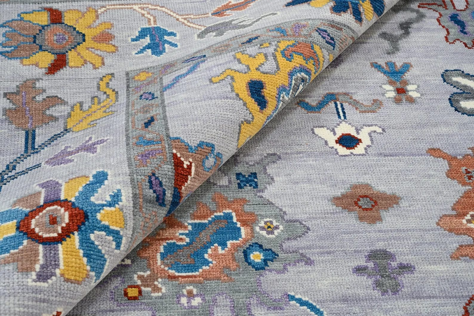 Handknotted Traditional Grey Oriental Area Rug with Multi-Color Floral Motifs & Decorative Border thumbnail 3