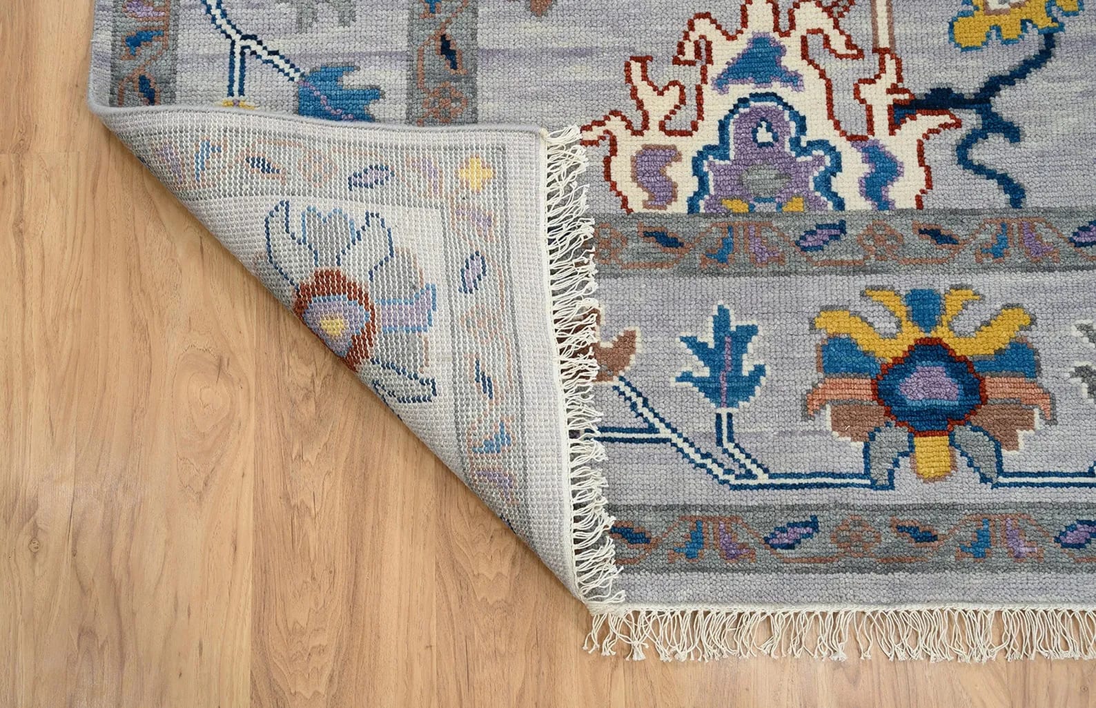 Handknotted Traditional Grey Oriental Area Rug with Multi-Color Floral Motifs & Decorative Border thumbnail 6