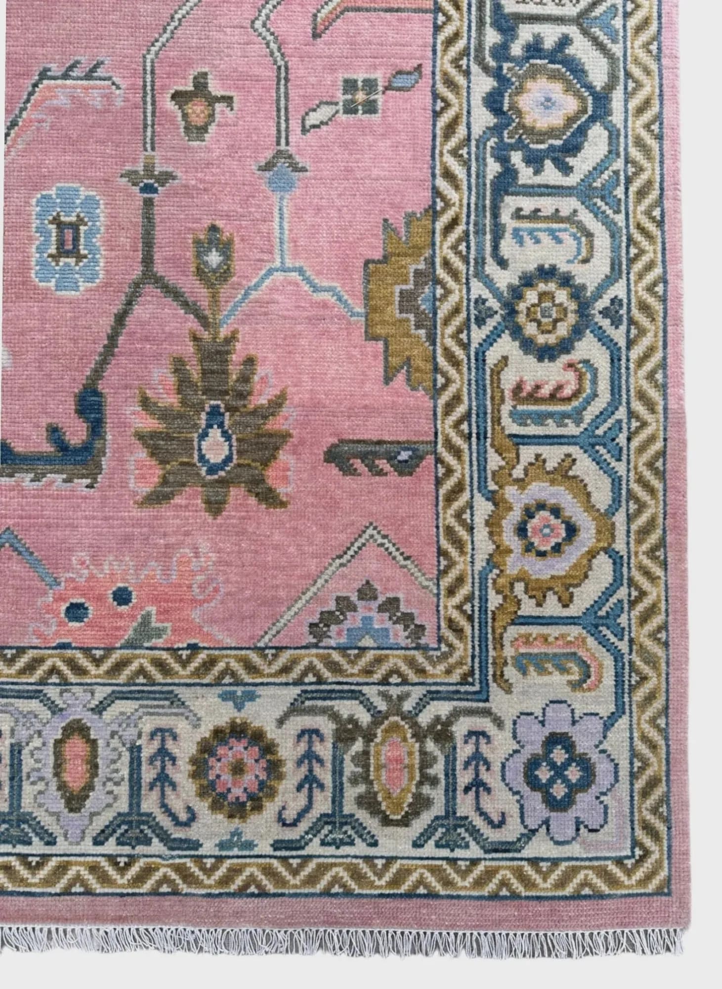 Handknotted Traditional Pink Oriental Area Rug with Geometric Floral Motifs & Multi-Color Border thumbnail 6