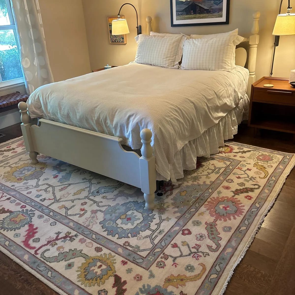 Handknotted Traditional Beige Oriental Area Rug with Pastel Floral Medallions & Fringe thumbnail 5