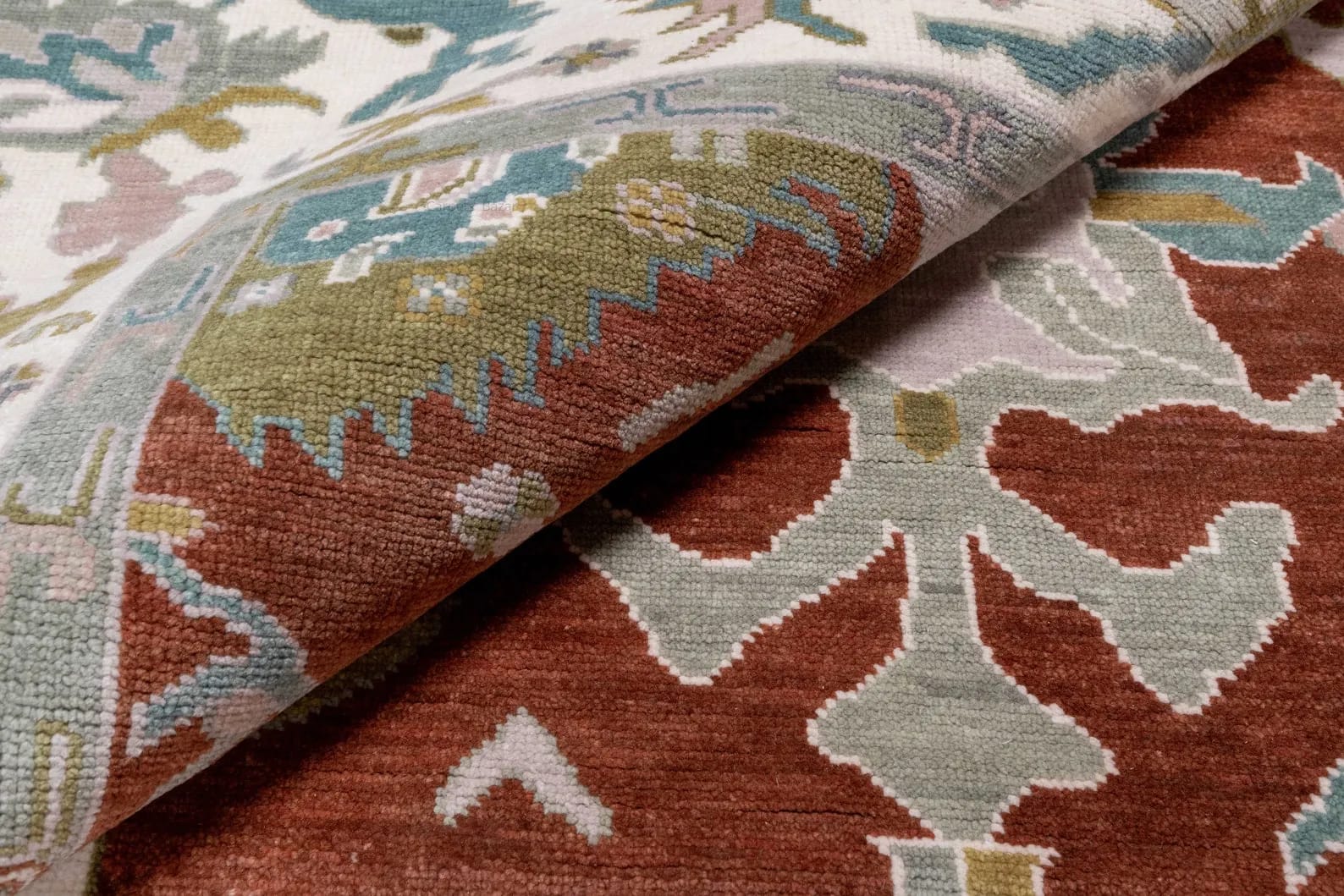 Handknotted Traditional Rust Red Area Rug with Floral Motifs & Cream Border Fringe thumbnail 6