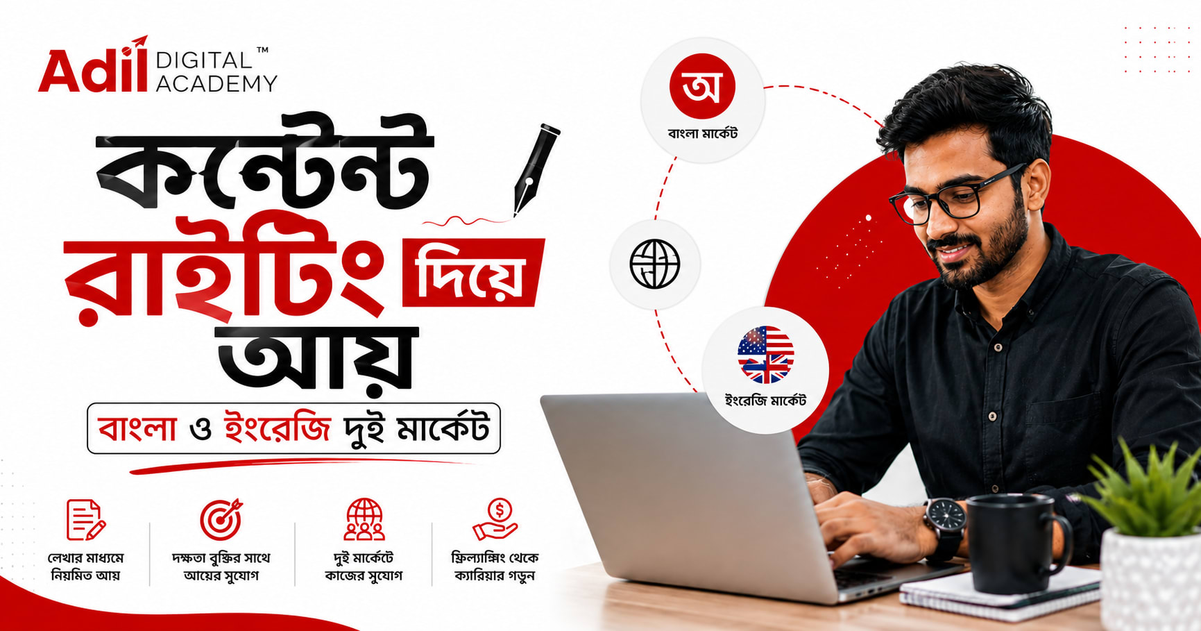 কন্টেন্ট রাইটিং দিয়ে আয় — বাংলা ও ইংরেজি দুই মার্কেট