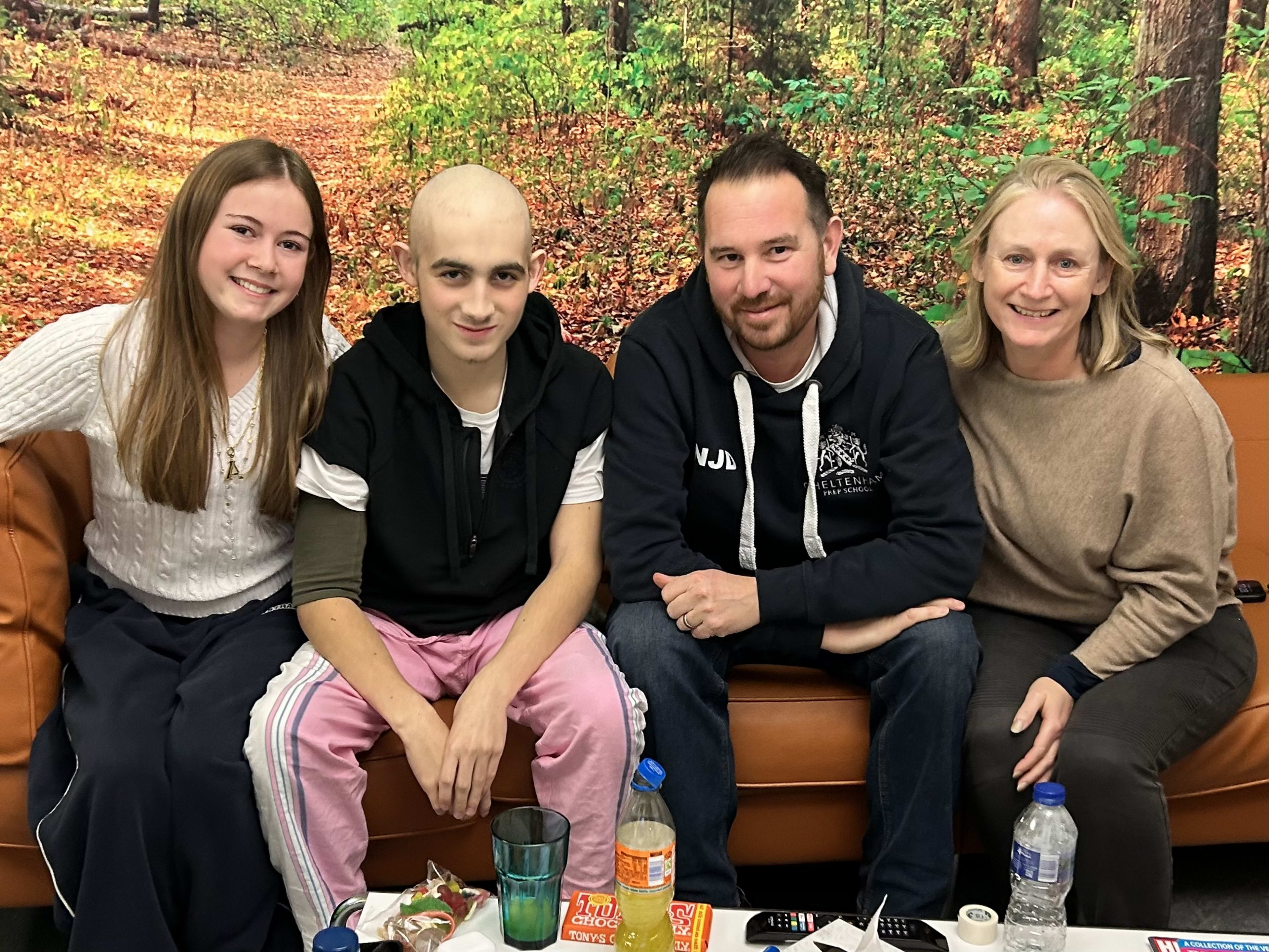The Drake family together during treatment — Amelia, Charlie, Nick, and Jo
