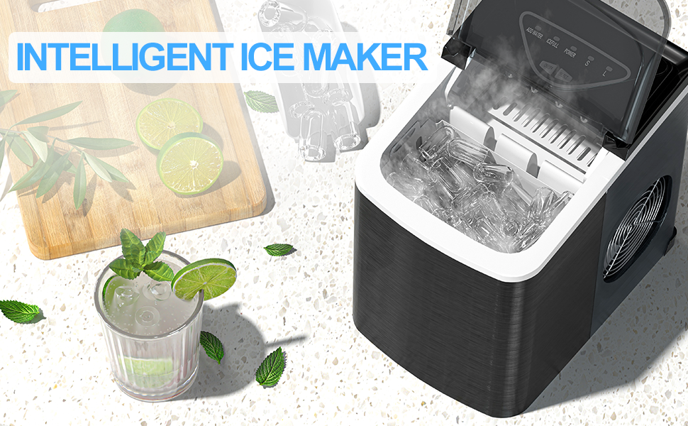 Specilite Ice Makers Countertop, Compact Ice Machine Maker, Self Cleaning - 26Lbs/24H, 9 Ice Cubes S/L in 6-8 Mins, Portable Icemaker with Ice Bag