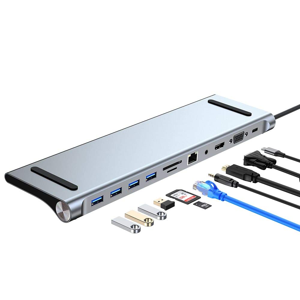 USB-C Hub for Type-C Interface Devices, 10-in-1 Multi-Dock Charging Dock for MacBook Pro 2016, HDMI/VGA/SD/TF/RJ45/USB 3.0/3.5mm Splitter, USB-C Female Adapter