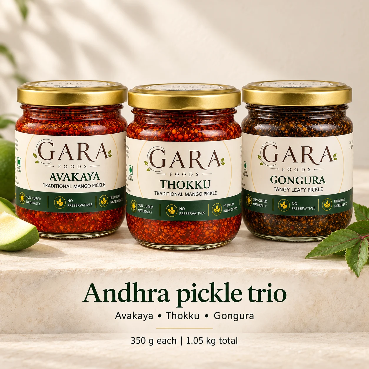 Avakaya, Thokku & Gongura Pickle Combo – 350 g Each (Pack of 3)