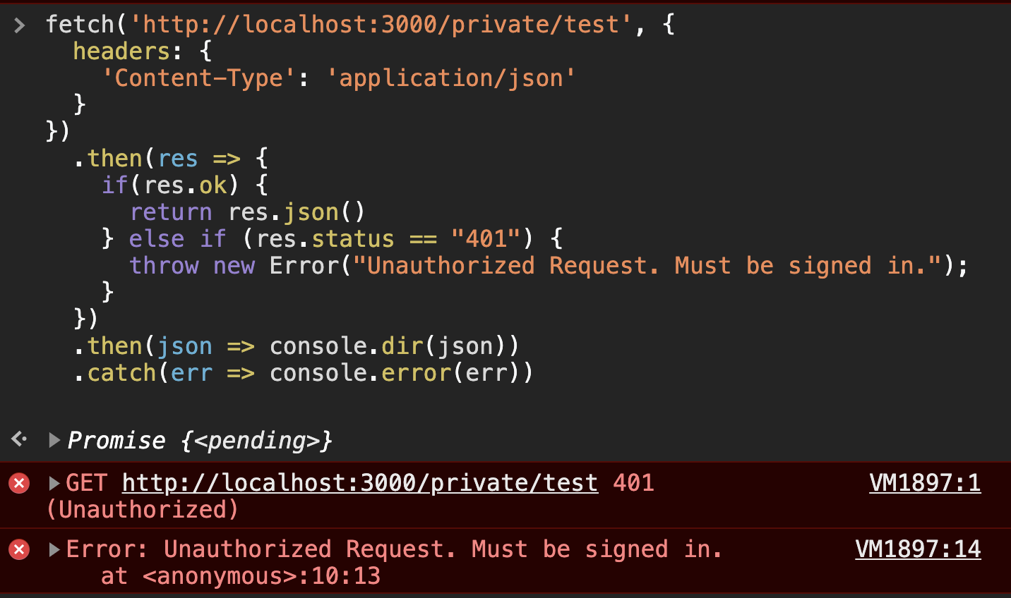 Result of unauthenticated request to private route
