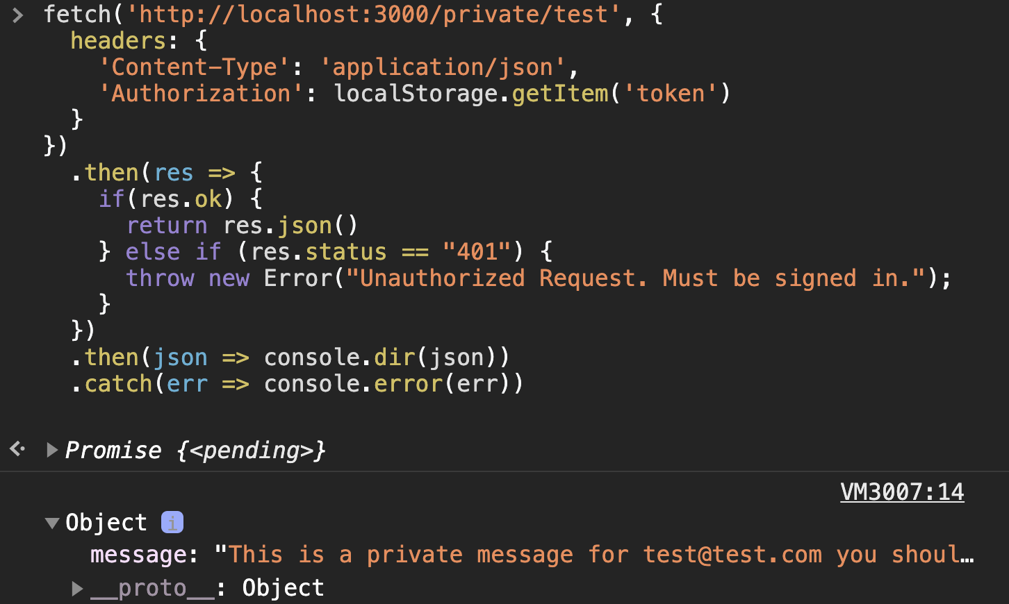 Authenticated fetch request in browser