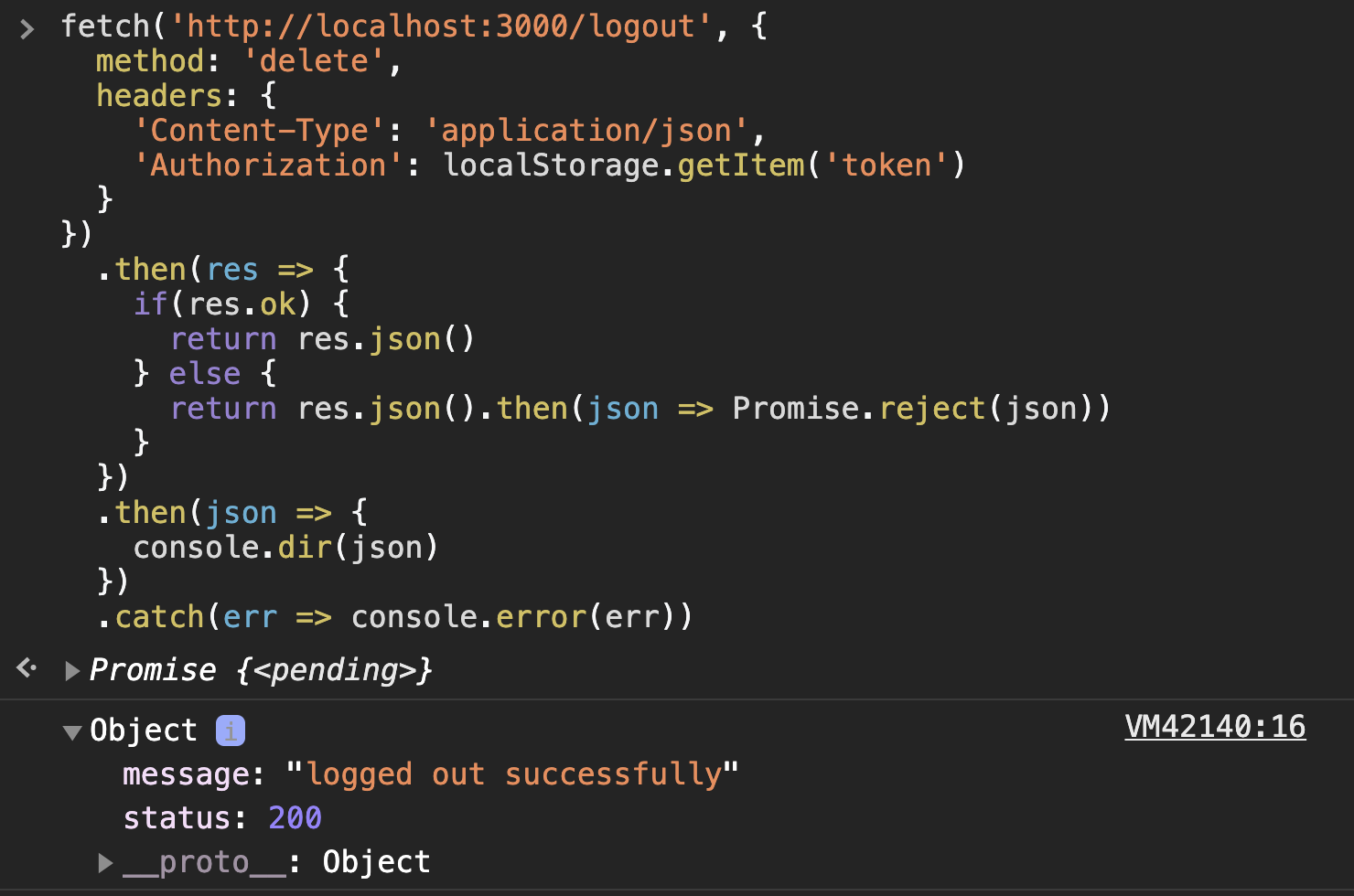 Successful Async Logout request