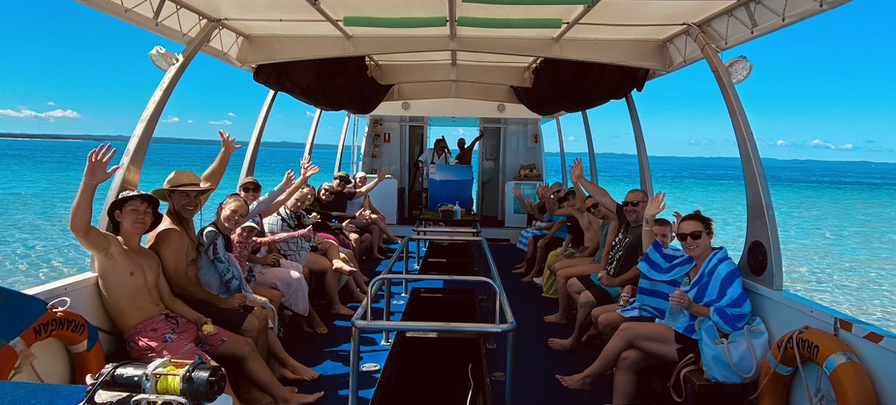 Guests on a whale watching tour vessel departing Urangan Marina, Hervey Bay