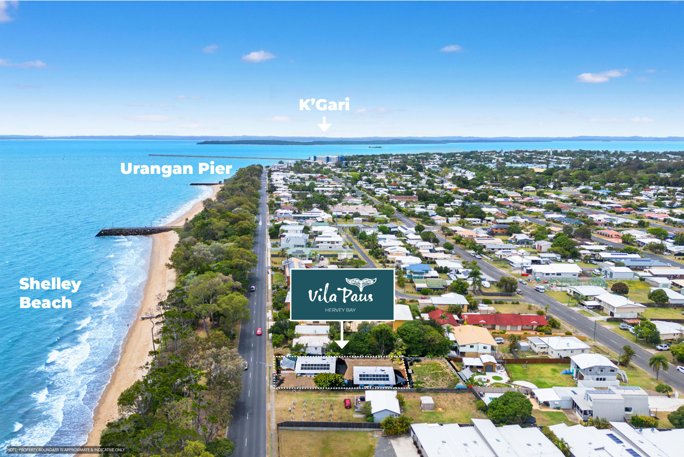 Aerial view of Vila Paus beachfront villas, Urangan Hervey Bay