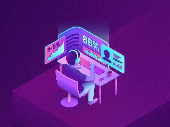 Artwork of guy working on PC