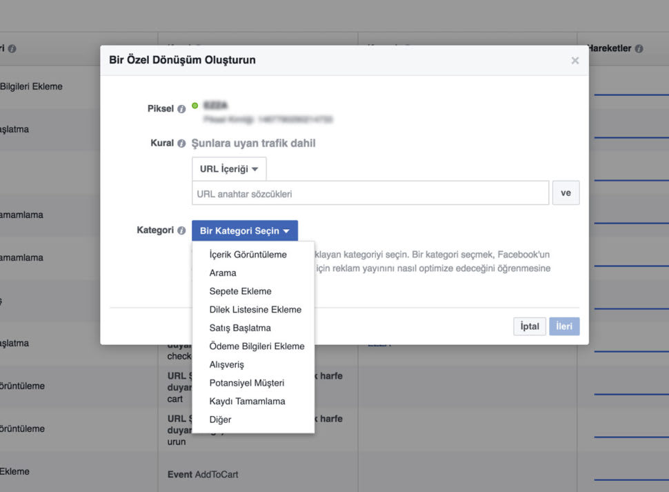 Facebook Özel Dönüşümler