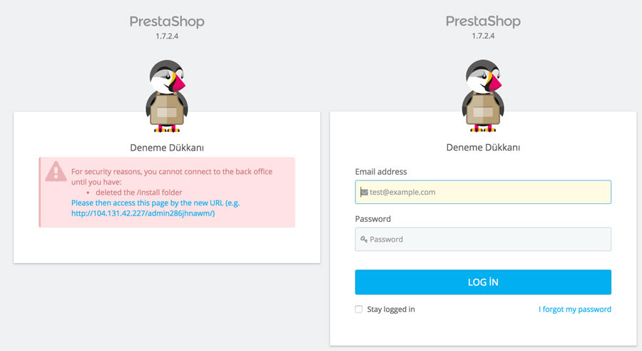 Prestashop install