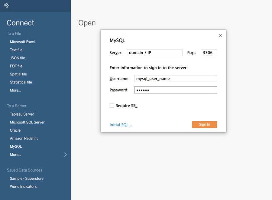 Tableau mysql
